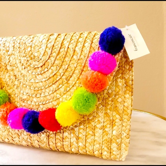 Handbags - Pom pom clutch 💜❤️🧡💛💚💙